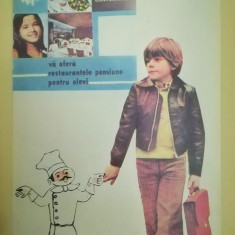 1975, Reclama Restaurante pensiune pentru elevi 24 x 17 cm comunism pionieri