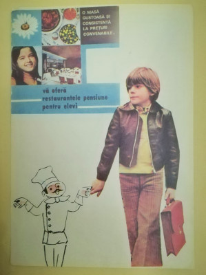 1975, Reclama Restaurante pensiune pentru elevi 24 x 17 cm comunism pionieri foto