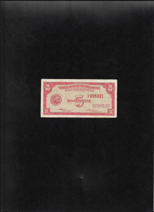 Rar! Filipine Philippines 5 centavos 1949 seria498321