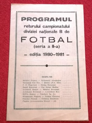 Program fotbal-editat de SOIMII SIBIU (retur camp div B 1980-1981 seria a II a) foto