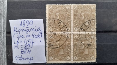 1890-Romania-cifra-Bl4-stampilat foto