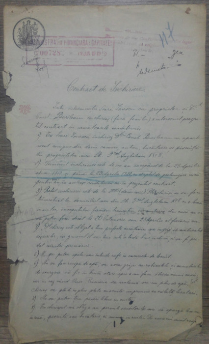 Contract de inchiriere// complet olograf, 1922