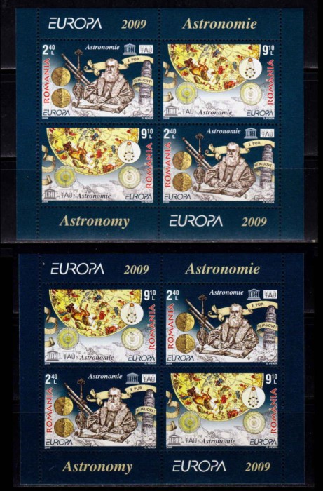 ✅RO 2008 LP 1832 e &quot; Europa 2009 - Astronomie &quot;,colite pereche 445 I+ II ,MNH