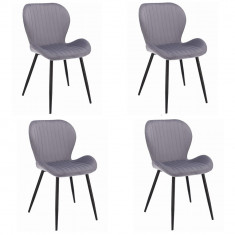 Set 4 scaune bucatarie/living, Jumi, Veira, catifea, metal, gri, 52x56x85 cm foto