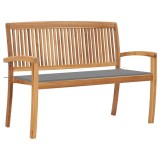 vidaXL Bancă de grădină stivuibilă cu pernă, 128,5 cm, lemn masiv tec