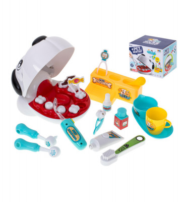 Set de joaca pentru copii Caine la dentist, include periuta, pasta de dinti, medicamente si instrumente medicale foto