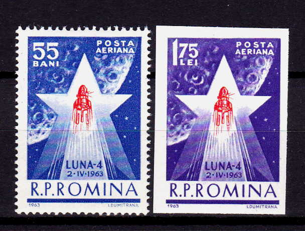 RO 1963 LP 559 &quot;Cosmonautica-Luna 4 &quot; , serie ,MNH