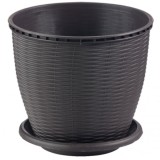 Set 11 Ghivece Ratan PVC Rotunde cu Farfurie CRL 9l Wenge DNC54727