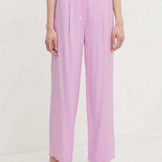 Sisley pantaloni femei, culoarea roz, drept, high waist