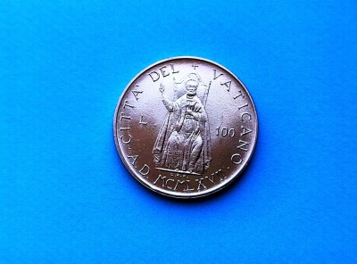 100 Lire 1967 Vatican-UNC-RAR-in reralitate arata bine! foto