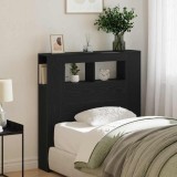 VidaXL Tăblie pat cu depozitare/LED-uri stejar negru 100x18,5x103,5 cm