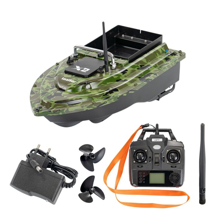Barcă cu momeală X2 GPS, ejector spate, camuflaj verde