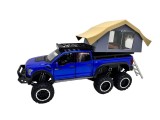 Macheta Ford Raptor albastru 6x6 Camper 1:24 replica metal lumini si sunete usa deschisa si compartiment detasabil