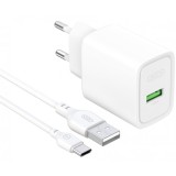 Incarcator Retea Cu Cablu USB-C XO Design CE50, 18W, 3A, 1 x USB-A, Alb