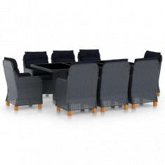 vidaXL Set mobilier exterior cu perne, 9 piese, gri închis, poliratan