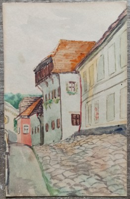 Peisaj la Sighisoara// acuarela nesemnata foto