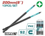 Set 10 biti de impact TOTAL PH2, 200 mm, magnetici, otel S2