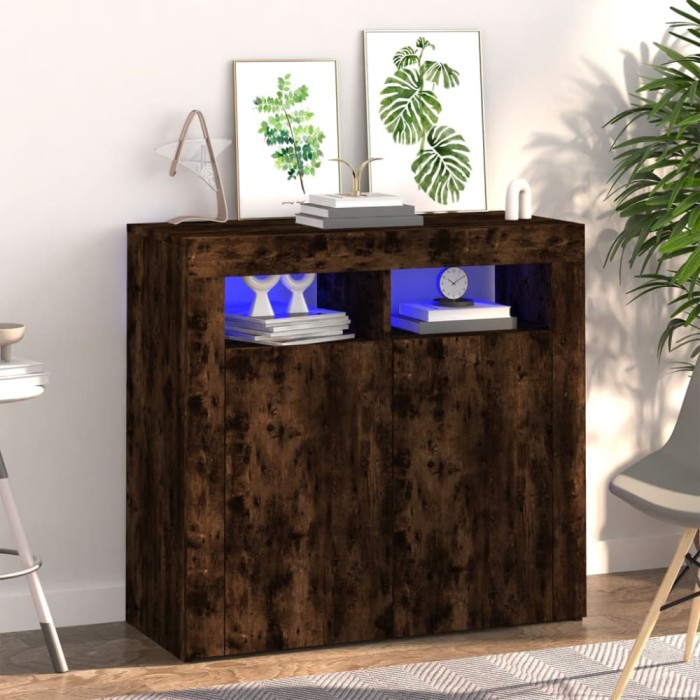 Gossi dulap cu lumini led, stejar fumuriu, 80x35x75 cm