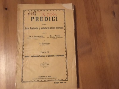 TARNAVSCHI/VASCA/SOROCEAN- PREDICI.VOL II- DELA DUMINICA TOMII...CERNAUTI 1930 foto