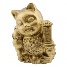 Statueta feng shui din rasina cu pisica maneki neko cu mantre si wu lou 93cm