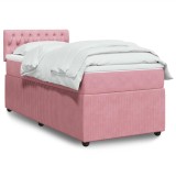 VidaXL Pat box spring cu saltea, roz, 100x200 cm, catifea