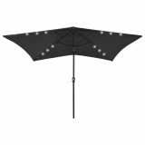 Umbrelă de soare cu st&acirc;lp din oțel &amp; LED-uri, negru, 2x3 m, vidaXL