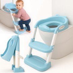 Reductor WC pentru Copii cu Scarita, Linomag&reg;, Plabil, 38 x 40 x 47 cm, Blue Sky / Alb