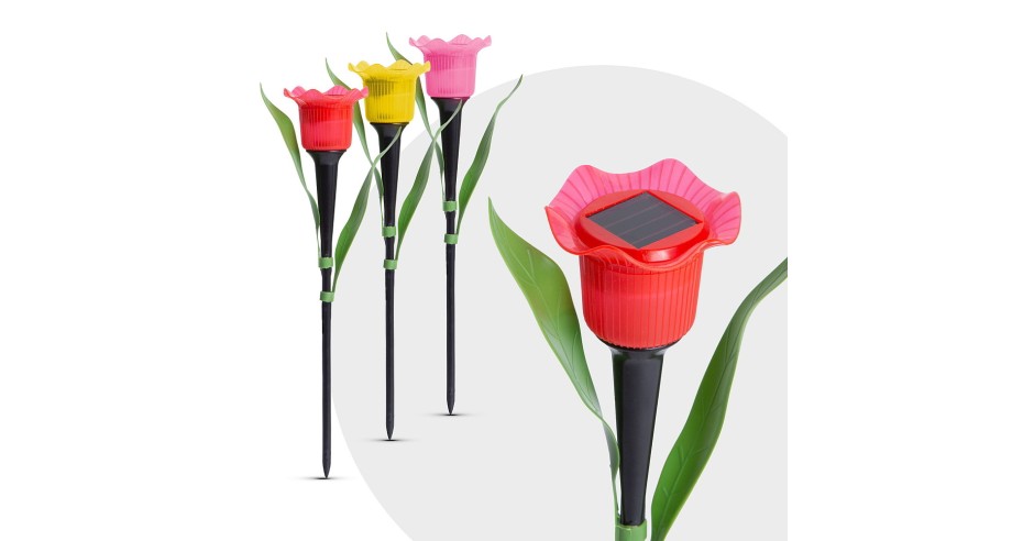 Lampa Solara LED tip Floare Lalea pentru Gradina, Multicolore, Inaltime 30cm