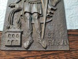 Placheta vintage cu Sfantul Florian