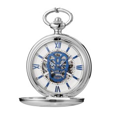 Ceas de buzunar Gorben PM248 Argintiu - Skeleton Mecanic, Afisaj cu Cifre Romane, Cu Lant Vintage Retro