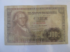 Rara! Spania 100 Pesetas 1948 foto