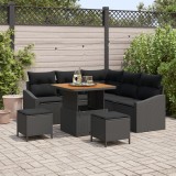 Set de canapea de grădină vidaXL 8 piese cu perne negru poliratan acacia