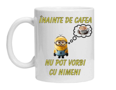 Cana alba personalizata &amp;quot;inainte de cafea minion&amp;quot;, INOVATIX&amp;reg;. 330ml foto