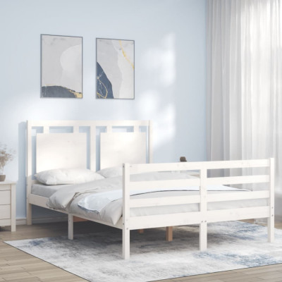 vidaXL Cadru de pat cu tăblie, alb, 140x200 cm, lemn masiv foto
