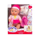 Papusa Bebelus cu accesorii, set 4 piese, Roz, 30 cm, ATU-081157