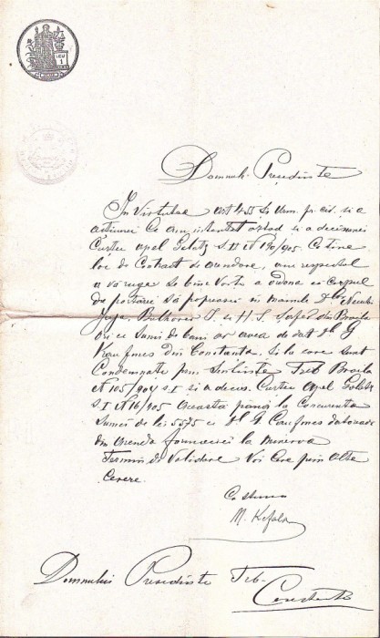 A3056N Cerere de poprire prin Corpul de portărei adresată președintelui Tribunalului Constanța, cca anul 1905