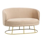 Cumpara ieftin Canapea 2 locuri Rony catifea bej cu picioare metalice aurii 135x75x85 cm
