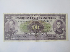 Rara! Venezuela 10 Bolivares 1968 in stare buna foto