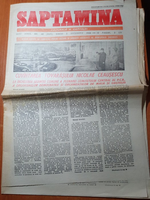 saptamana 2 decembrie 1988-art. despre nadia comaneci,cuvantarea lui ceausescu