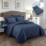 Lenjerie pat dublu,damasc satinat policoton,6 piese cu elastic,bleumarin-A712