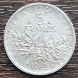 (A539) MONEDA DIN ARGINT FRANTA - 5 FRANCS 1963, SEMANATOAREA, 12 GRAME, AG 835, Europa