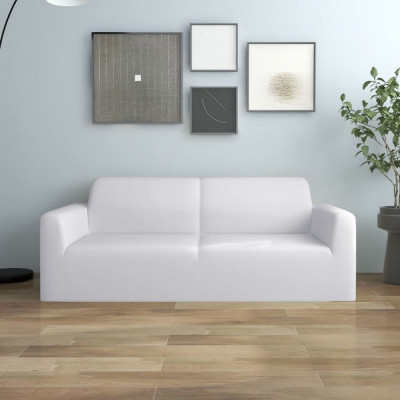vidaXL Husă elastică pentru canapea cu 2 locuri poliester jersey alb foto