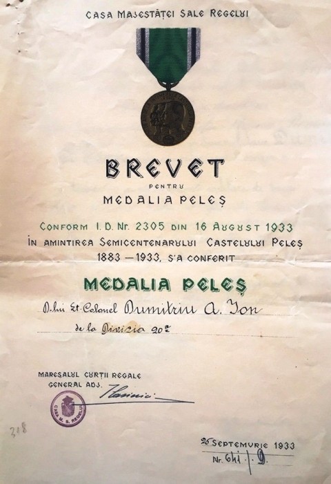 BREVET PENTRU MEDALIA " PELES" BREVET PENTRU MEDALIA " PELES"