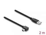 Cablu USB-A 2.0 la mini USB drept/unghi 90 grade T-T 2m Negru, Delock 81652