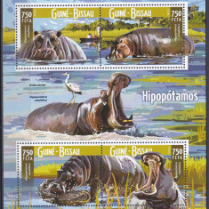 DB1 Fauna Africana Guineea Bissau Hipopotami MS MNH