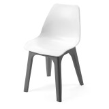 Set 2 scaune de gradina/terasa fara brate, Progarden, Eolo, polipropilena, alb cu picioare gri, 45x49.5x81 cm, Resigilat, Grad B