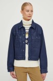 G-Star geacă din denim femei, culoarea bleumarin, de tranziție, oversized