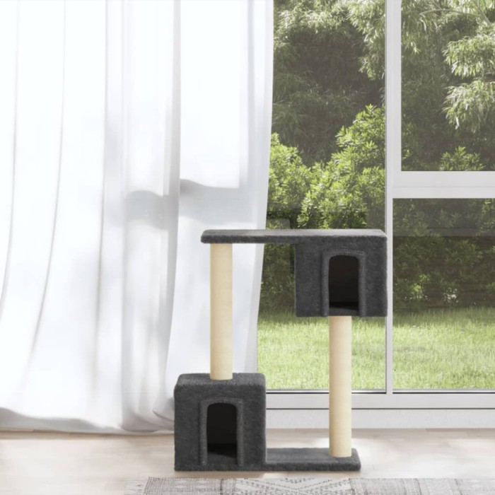 Ansamblu pisici cu st&acirc;lpi din funie de sisal, gri &icirc;nchis, 60 cm