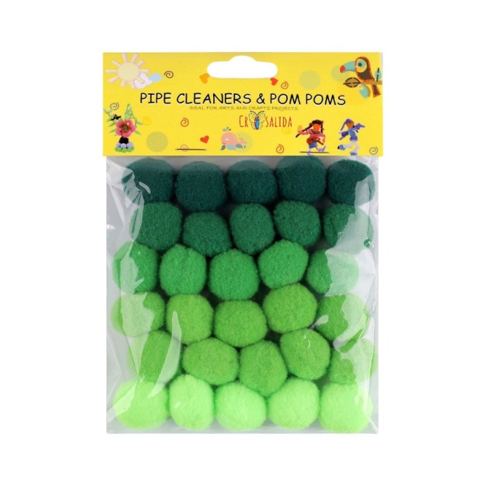 Set 30 pompoane pentru activitati Crisalida, diametru 20 mm, Verde