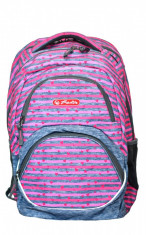 Rucsac Herlitz Rocky, motiv doua compartimente, compartiment pentru Laptop, Motiv Pink Stripes foto